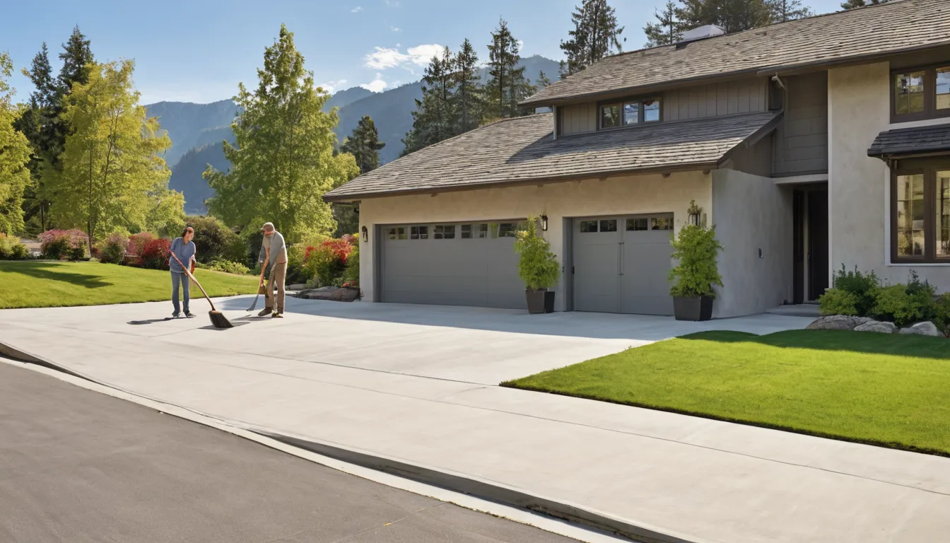A freshly poured concrete driveway leading to a newer frame home with a two-car garage near West Jordan