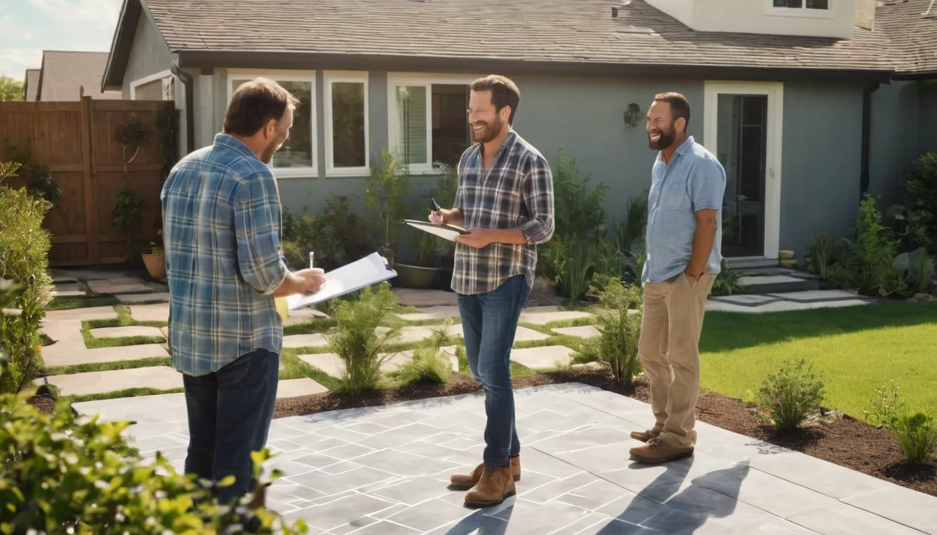 A homeowner reviewing a concrete plan with a local provider in the West Jordan area