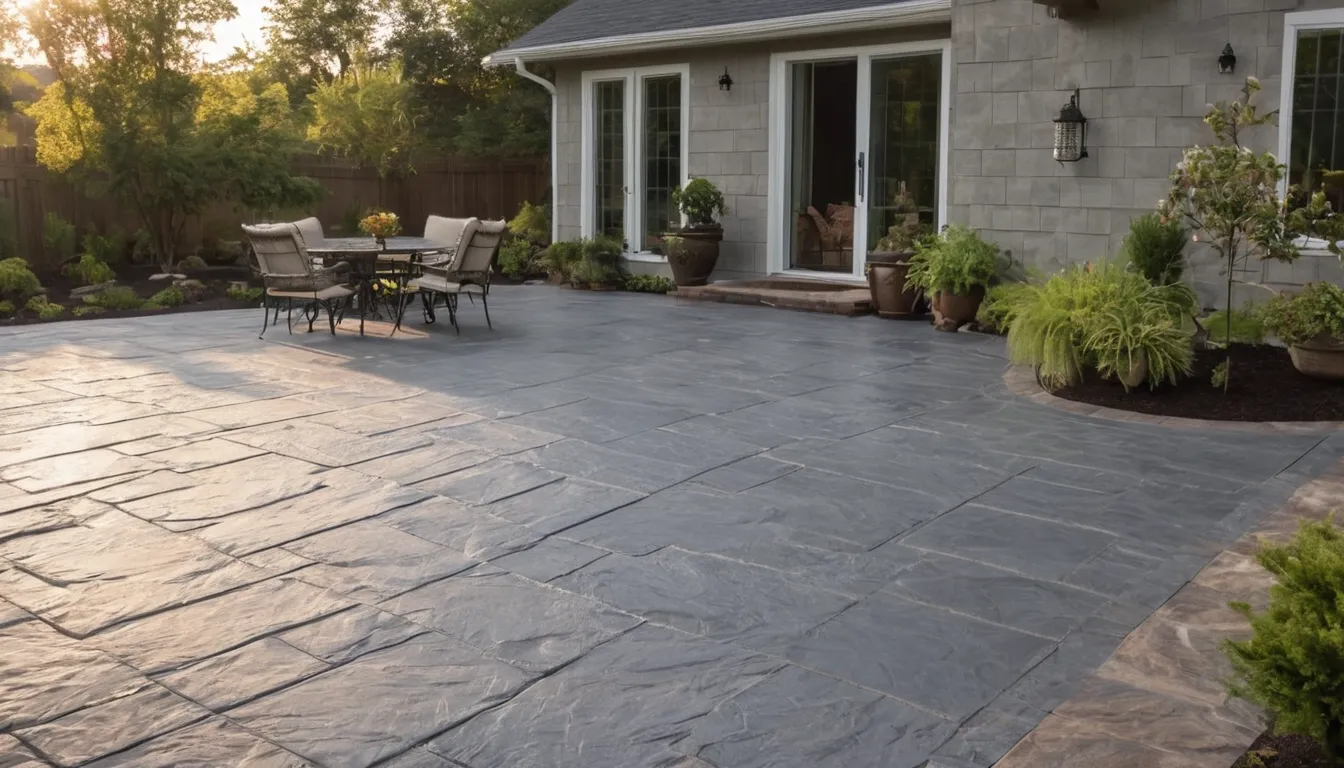 Stamped concrete patio with a stone pattern behind a home in the West Jordan area